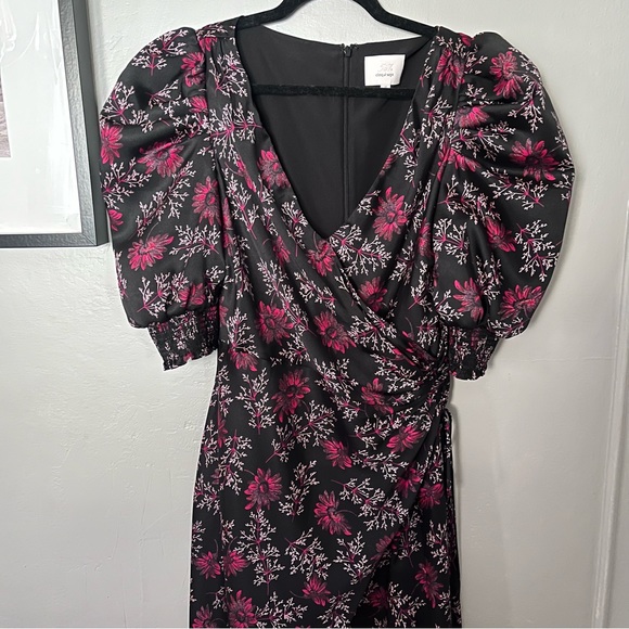 CINQ A SEPT Black Raspberry Floral puff sleeve Daisy Kacy Dress - Picture 6 of 9